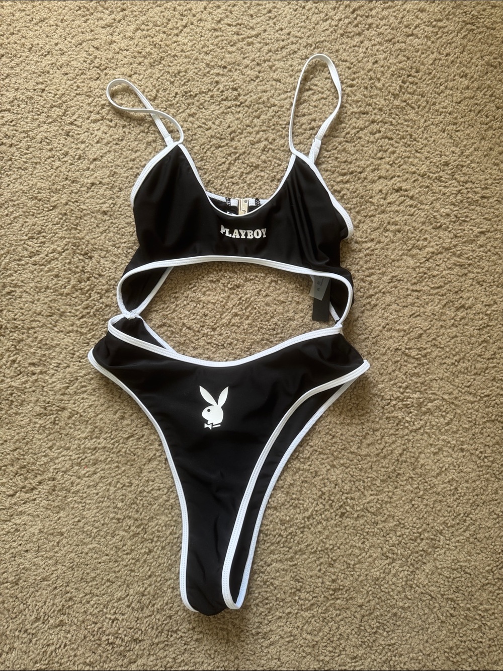 PLAYBOY Black and White Cutout One-Piece Swimwear